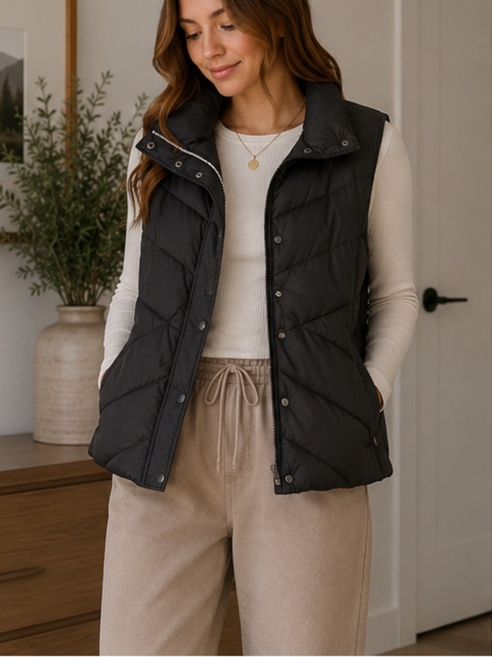 J. Crew Black Quilted Puffer Vest